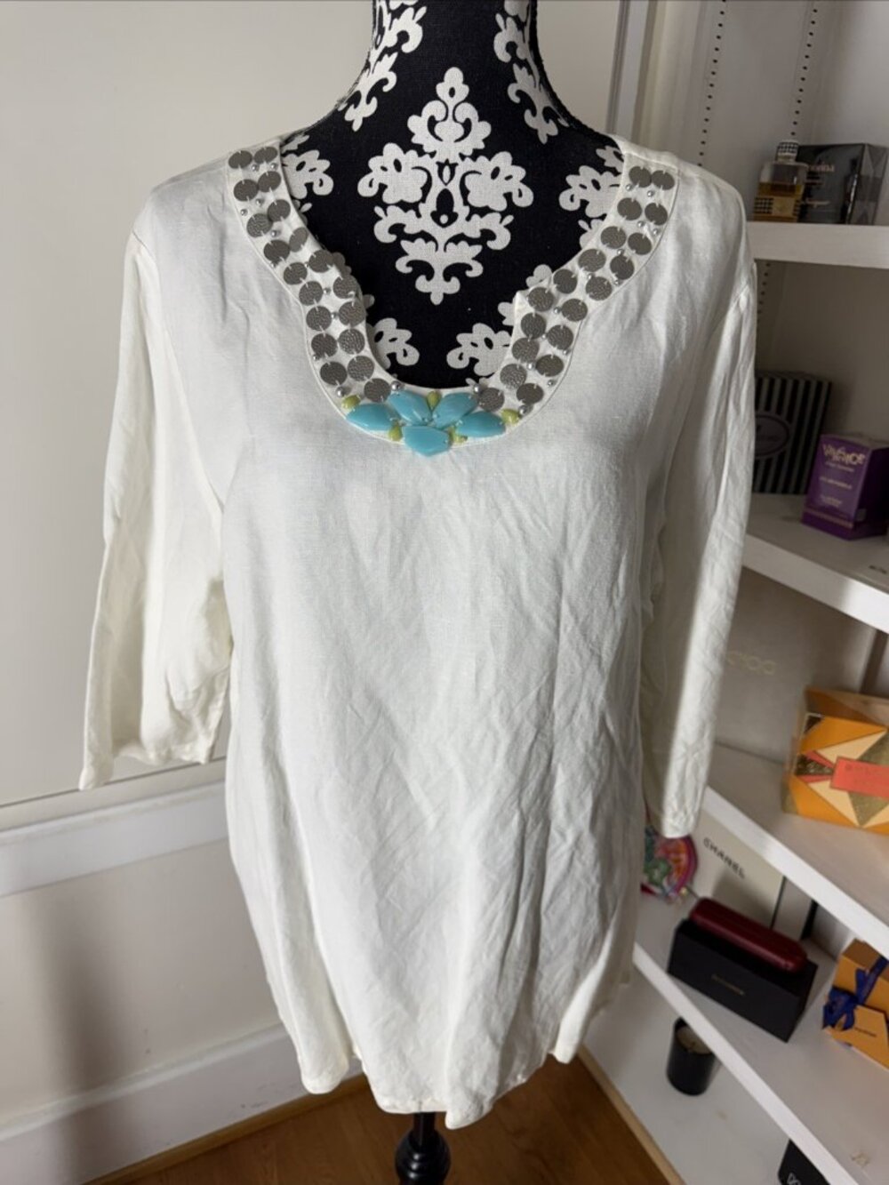Ladies Lark Lane 3/4 Sleeve Shirt White Linen Blend 18 Beach Vacation Summer
